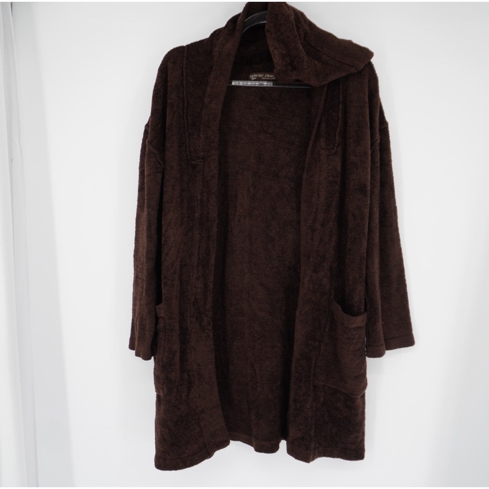 Barefoot Dreams CozyChic Lite Hooded Cardigan Brown Open Front Robe Size 2